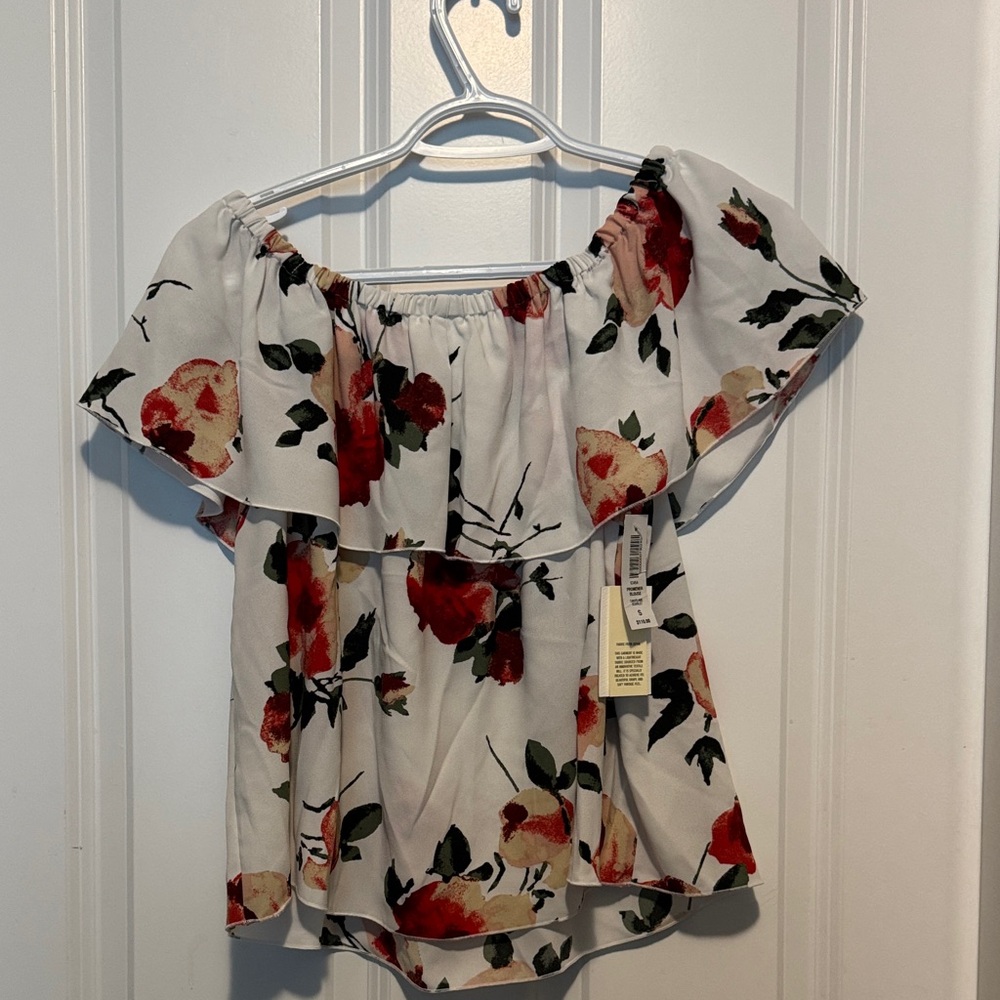 Wilfred Floral Off-Shoulder Blouse - White and Red